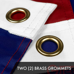 Close-up of G128 USA Flag grommet and stitched edges