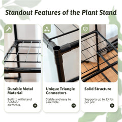 Close-up of GENTINGBRO plant stand's sturdy metal frame and mesh layers