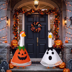 Close-up of ghost porch goose outfit with boo hat