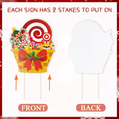 Close-up of GuassLee Candy Christmas Yard Sign with stakes