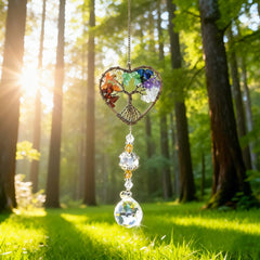 Close-up of H&D Tree of Life Heart Crystal Ball Suncatcher pendant