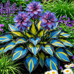 Close-up of heart-shaped leaves of hosta plants