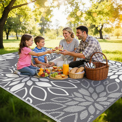 Close-up of HEBE outdoor rug texture showing floral pattern