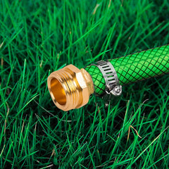 Close-up of Hourleey stainless steel clamps for garden hose repair