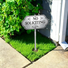 Close-up of i-CowFun No Soliciting Sign showing bold lettering