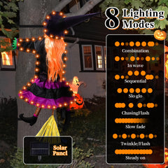 Close-up of ILLUMINEW Halloween witch with orange and purple lights