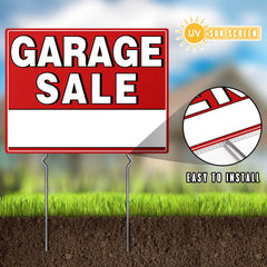 Close-up of ISIYHCC garage sale sign showing bright red colour