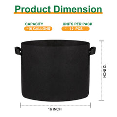 Close-up of JERIA 10 Gallon Grow Bag dimensions