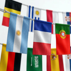 Close-up of Jester Fiesta double-sided flag pennants
