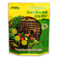 Close-up of Jiffy Seed Starting Soil Mix packaging