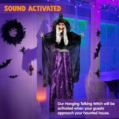 Close-up of JOYIN animated witch's face with lights