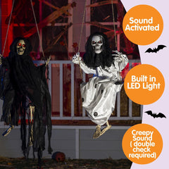 Close-up of JOYIN swinging skeleton's glowing eyes