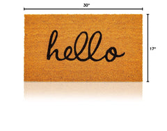 Close-up of Juvale Hello Coir Doormat natural coconut fibers