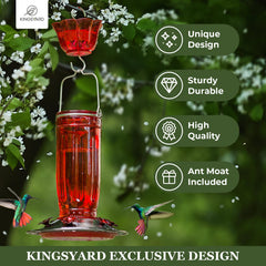 Close-up of Kingsyard hummingbird feeder showing the ant moat and hook