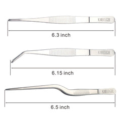 Close-up of KMHIGH 6.15-inch stainless steel tweezers with toothed grip