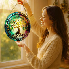 Close-up of LAOWEIKI stained glass suncatcher detailing