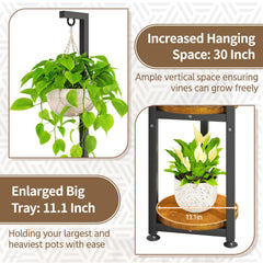 Close-up of LASZOLA plant stand's top hook and trays