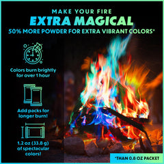 Close-up of Magical Flames Fire Color Packets showing packaging details
