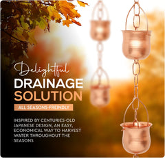 Close-up of Marrgon Copper Rain Chain cup designs