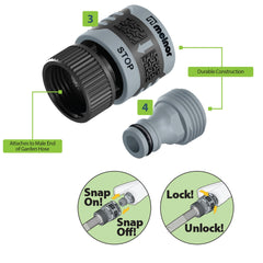 Close-up of Melnor connectors showing rubberized grip