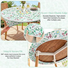 Close-up of MHJY round tablecloth showing elastic edge for secure fit