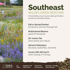 Close-up of mixed wildflower seeds package by Eden Brothers