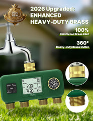 Close-up of MOES water timer brass fittings and adapter