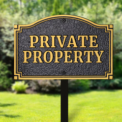 Close-up of Morgtta Private Property sign showing vibrant printing
