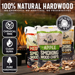 Close-up of Mr. Bar-B-Q Applewood chips in a bag