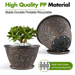 Close-up of Nooulap 8 Inch Planter's embossed magnolia pattern