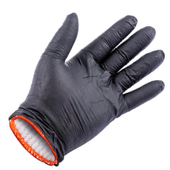 Close-up of Oklahoma Joe's black nitrile gloves stacked