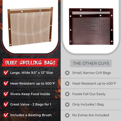 Close-up of OLEEX grilling bags showing heavy-duty material
