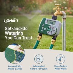 Close-up of Orbit hose watering timer's easy-to-read screen