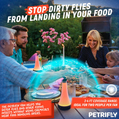 Close-up of PETRI Fly Fan demonstrating dual technology