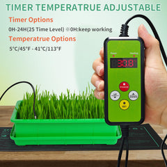 Close-up of PETZOOKA Seedling Heat Mat displaying the timer function