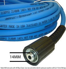 Close-up of ProPulse UBERFLEX hose ends with 22MM-14 female twist connectors