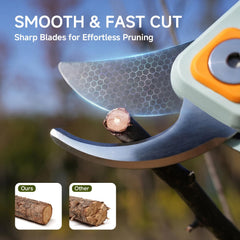 Close-up of PrunePro pruning shear blades showing Teflon coating