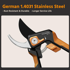 Close-up of PrunePro pruning shears blade showing Teflon coating