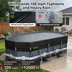 Close-up of QH.HOME 9x18 oval pool cover seams