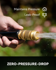 Close-up of RAINPOINT solid brass garden hose connector with washer