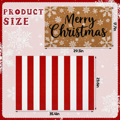 Close-up of red and white striped rug in Christmas door mat set
