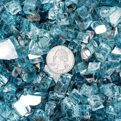 Close-up of reflective Aqua Blue fire glass