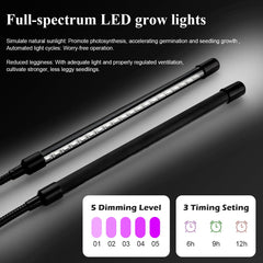 Close-up of RooTrimmer LED grow light with timer settings