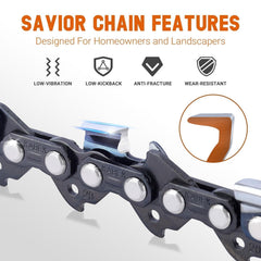Close-up of Savior chainsaw chain details
