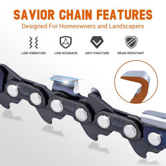Close-up of Savior chainsaw chain links