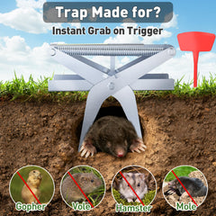 Close-up of Schadro high-sensitivity mole trap trigger mechanism