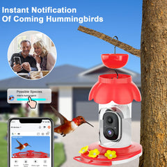 Close-up of SECUHOME hummingbird feeder feeding ports