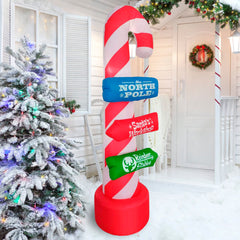 Close-up of SHDEJTG inflatable candy cane with bright LED lights