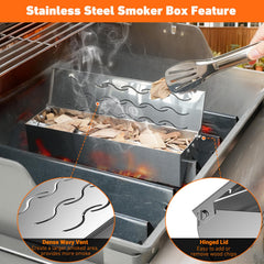 Close-up of Skyflame Wood Chip Smoker Box with dense wavy vents