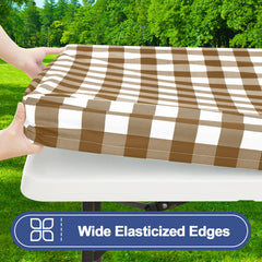 Close-up of Smiry picnic table cover showing waterproof surface and elastic edge